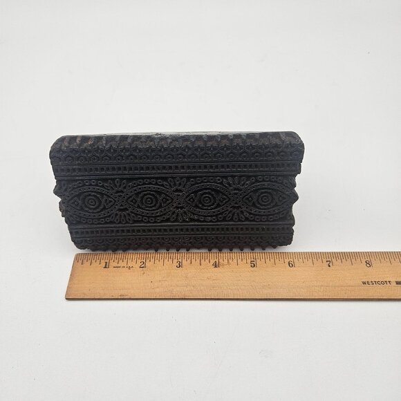 Antique Hand Carved Wood Textile Ornate Border Pattern Fabric Stamp Block - Picture 10 of 11